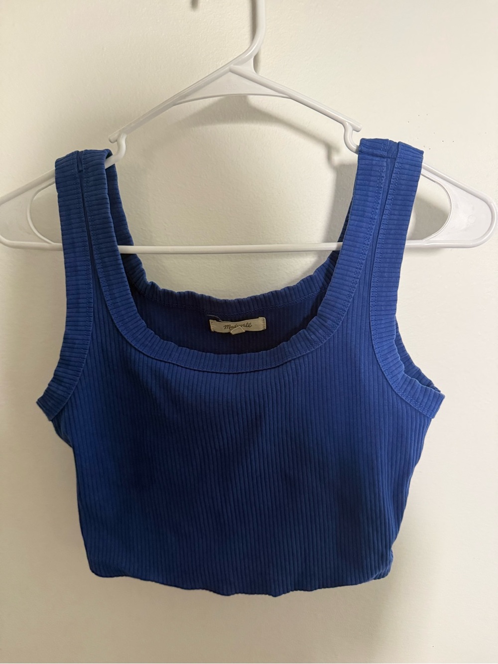 Madewell Ribbed Square Neck Cropped Tank Top - Royal Blue